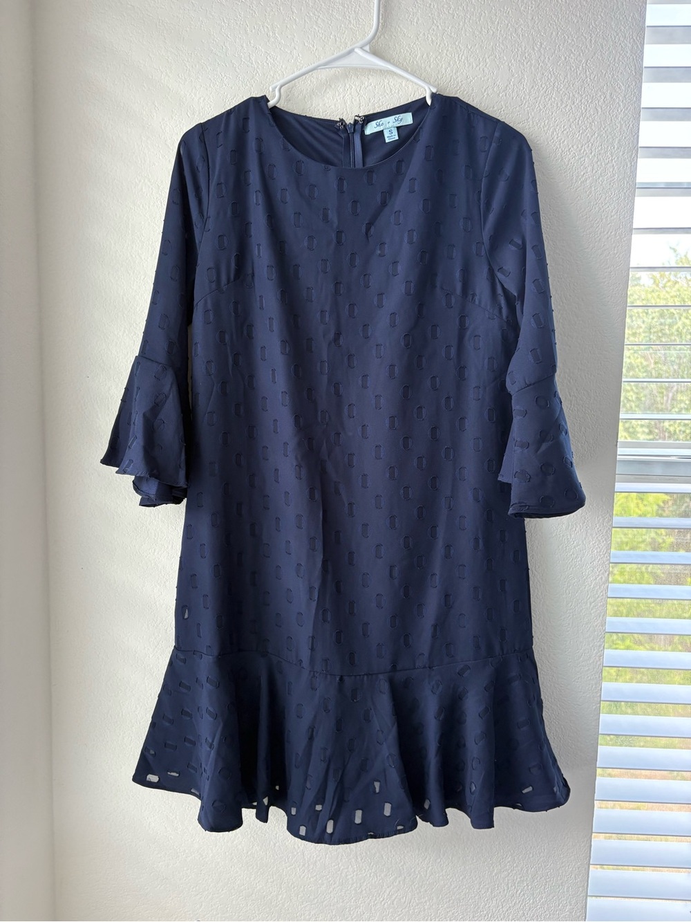 She + Sky Navy Textured Ruffle-Hem Mini Dress